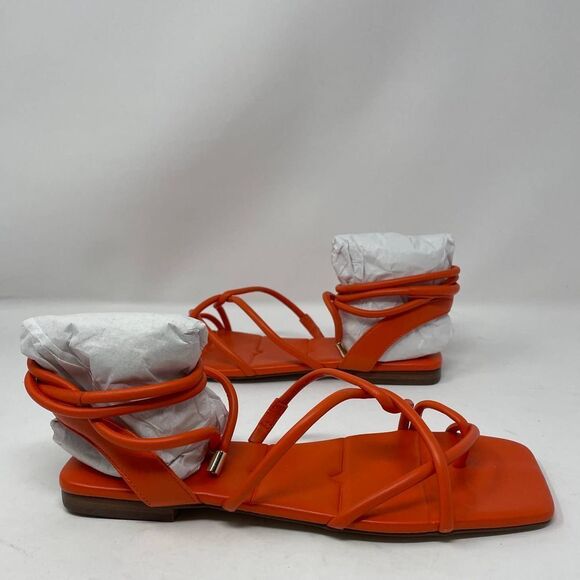 NEW Vince Camuto Alminda Lace Up Sandals 9 Orange Leather Strappy Ankle Wrap - Picture 2 of 10